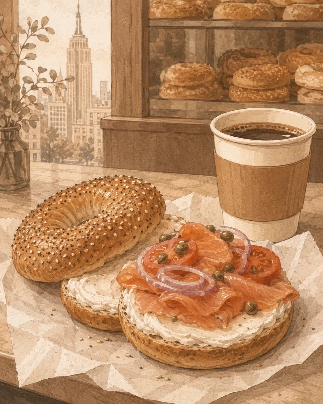 New York bagel with cream cheese, petit-déjeuner en États-Unis