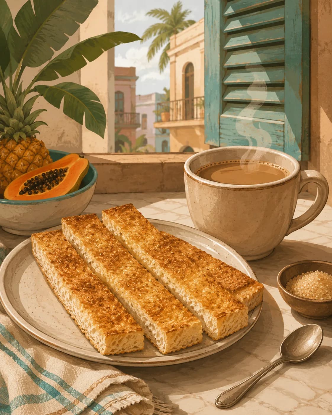 Tostada avec café con leche, petit-déjeuner en Cuba
