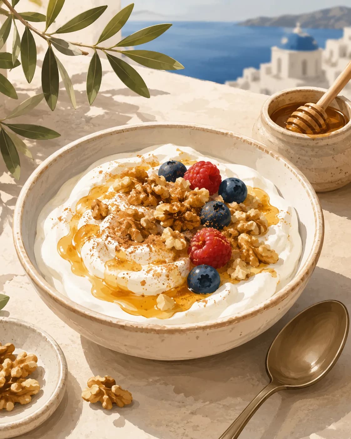 Greek yogurt with honey, petit-déjeuner en Grèce