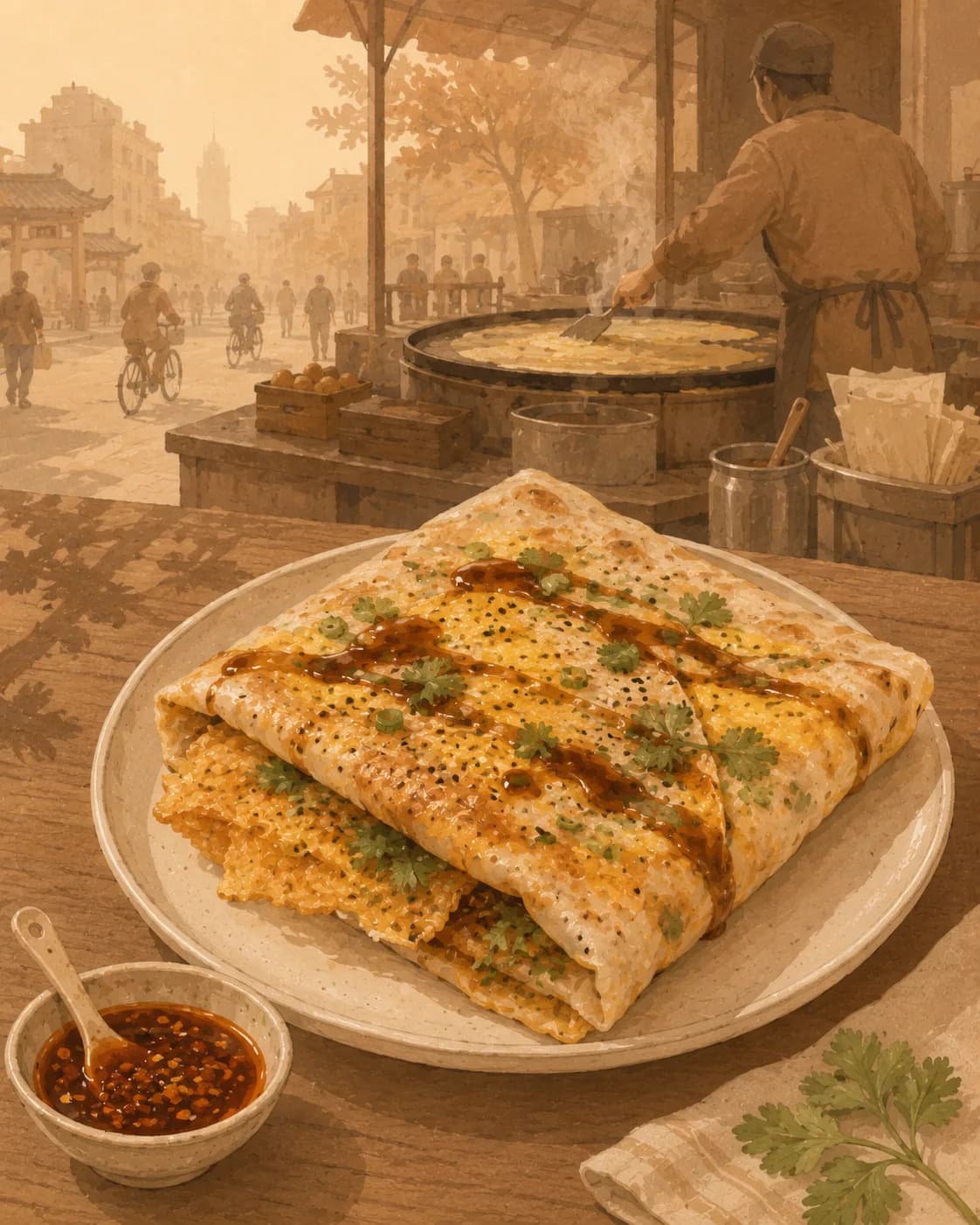 Jianbing, petit-déjeuner en Chine, Shandong
