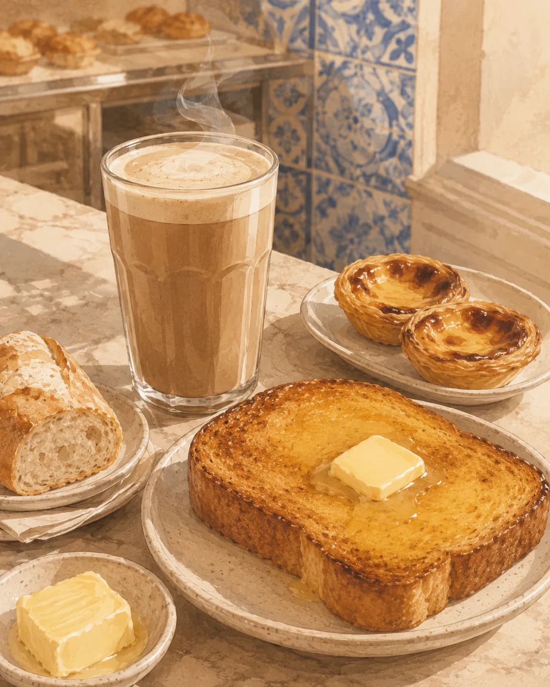 Pão com manteiga & galão, petit-déjeuner en Portugal